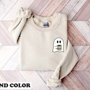 Cute Spooky Coffee Sweatshirt Ghost Halloween Fall Coffee Lover Cozy Pullover 05